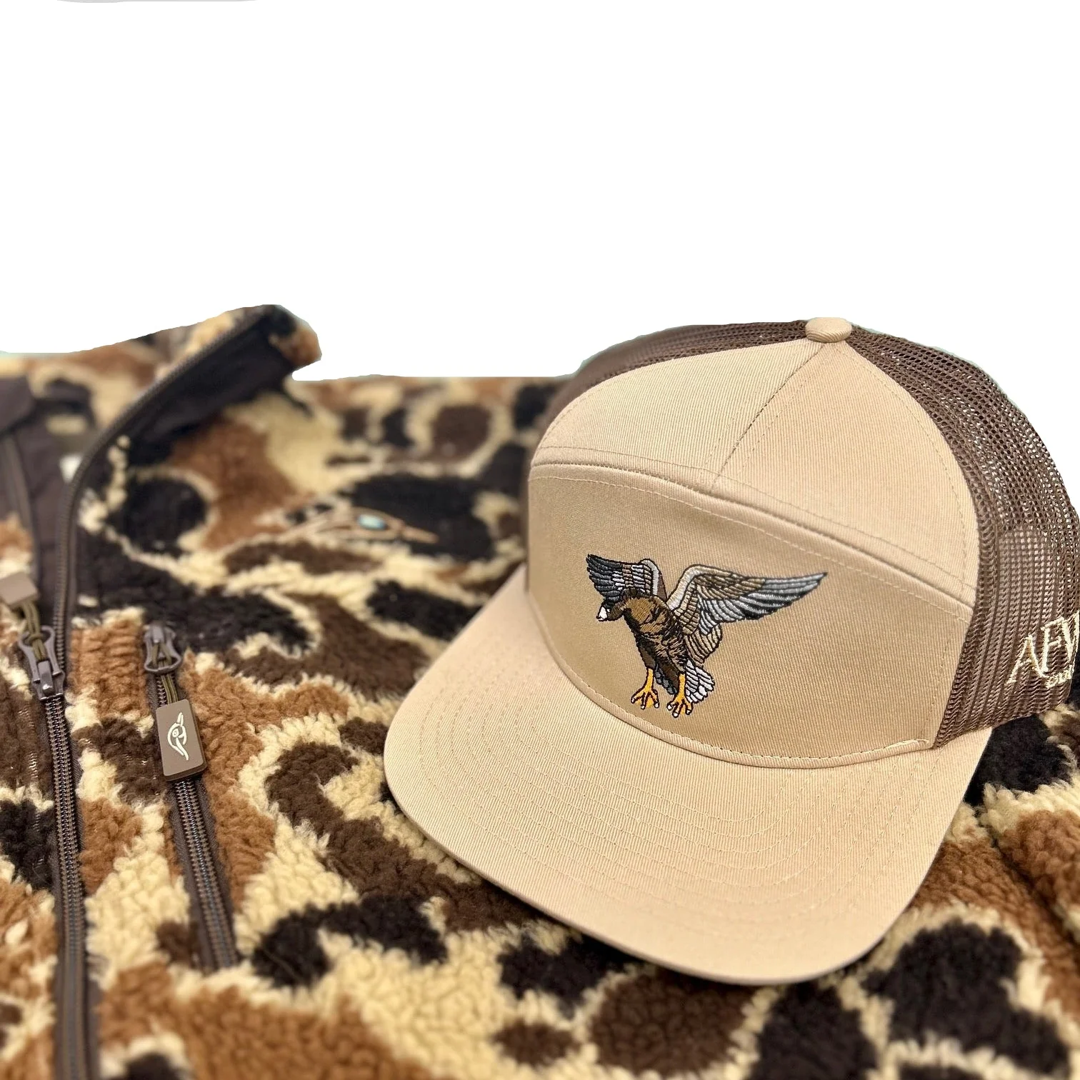AF Waterfowl Specklebelly Pale Khaki & Brown 7 Panel Hat - Image 6