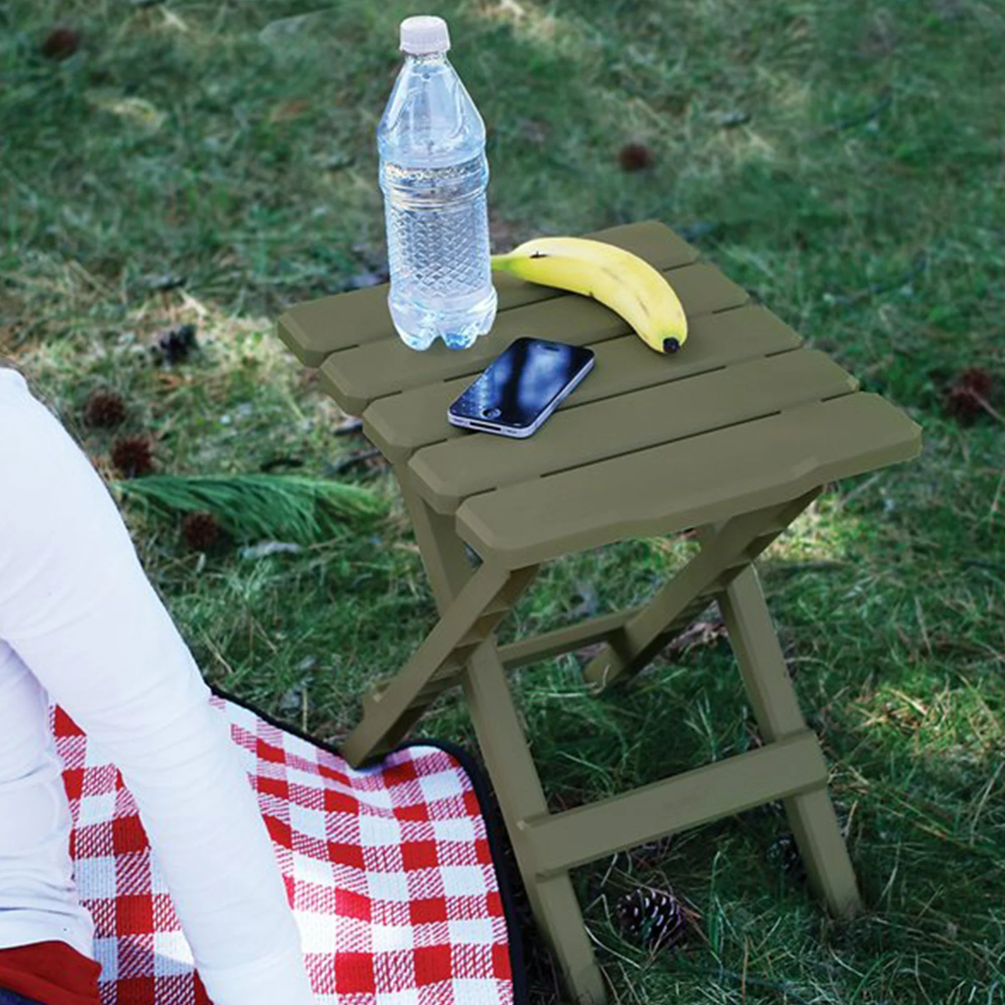 Camco Adirondack Outdoor Camping Small Plastic Folding Side Table, Sage (2 Pack) - Image 3