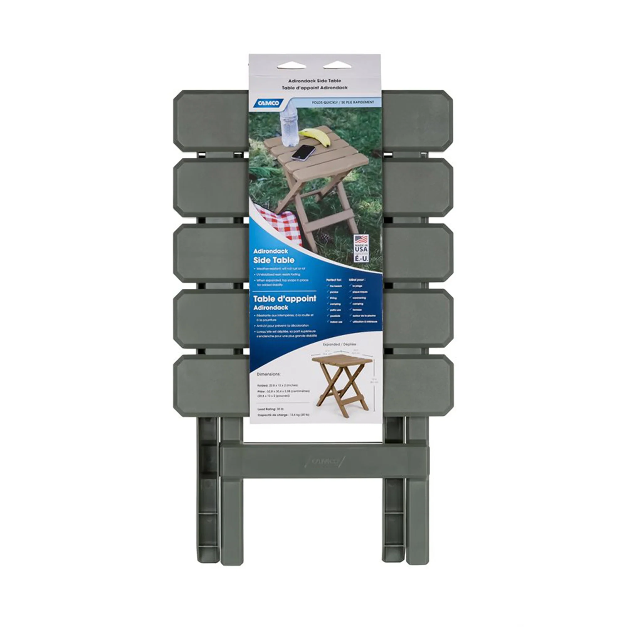 Camco Adirondack Portable Outdoor Camping Small Plastic Folding Side Table, Sage - Image 7