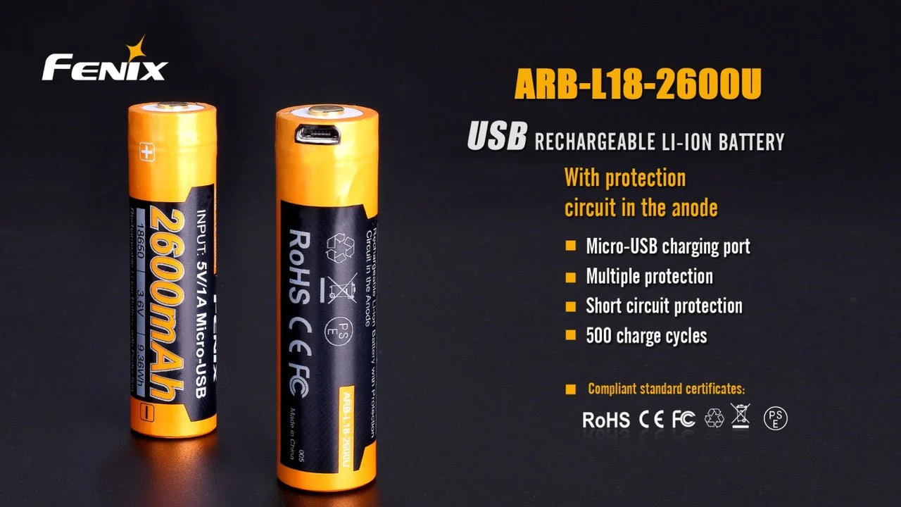 Fenix ARB-L18-2600U USB Rechargeable Li-ion 18650 Battery - Image 3