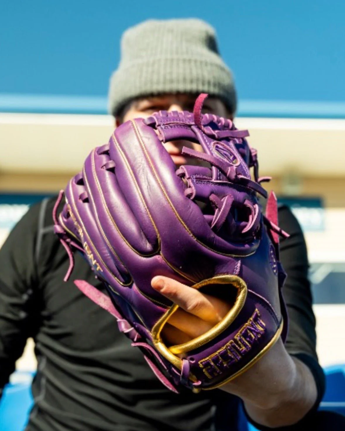 Resilient SFBL Relic MXT Series - Purple & Gold Baseball Glove - Image 4