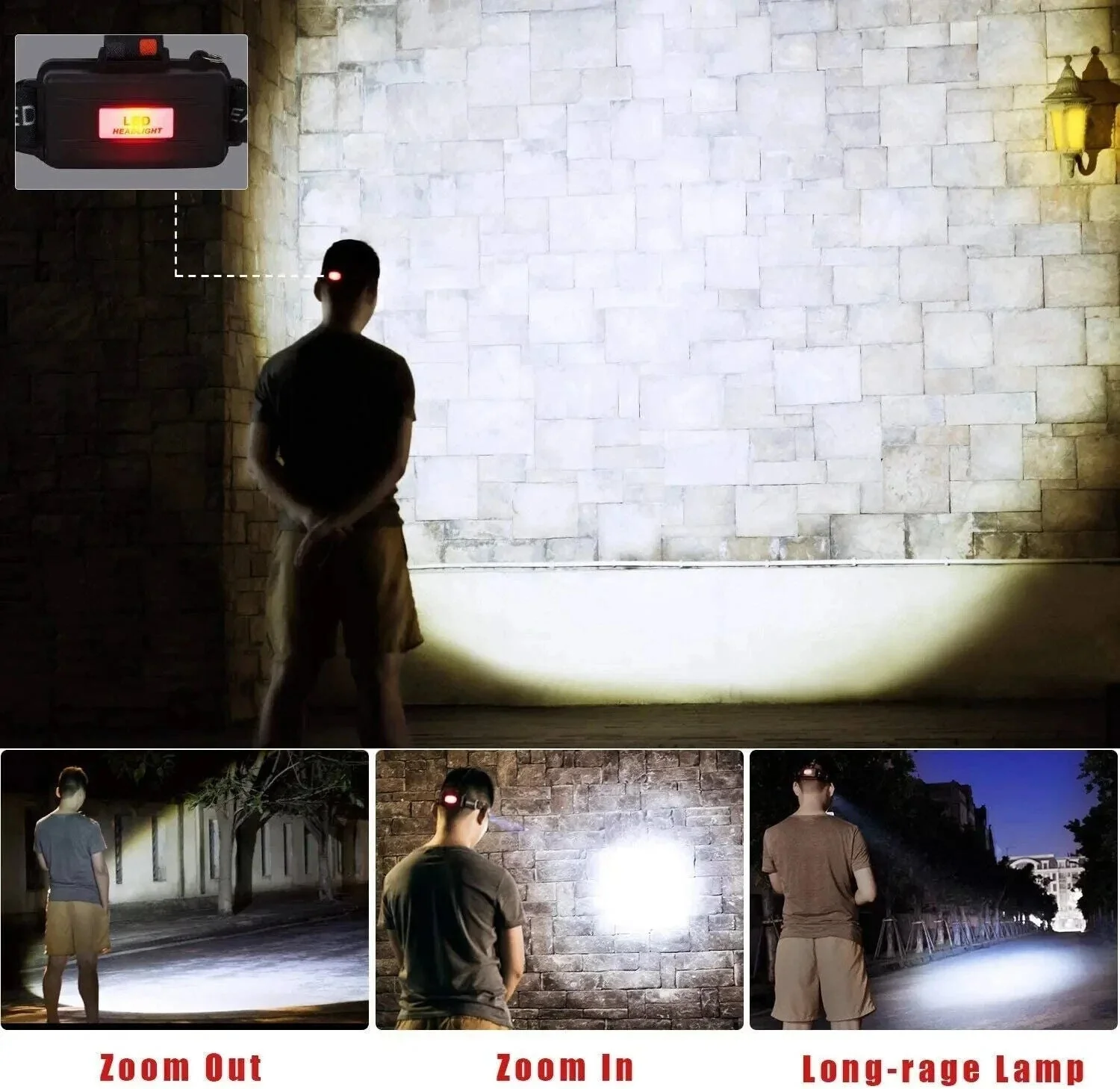 MUCITUP T6 Rechargeable LED Headlamp, Zoom Focus, 4 Modes, USB-C, IP55, Black/Red - Image 6