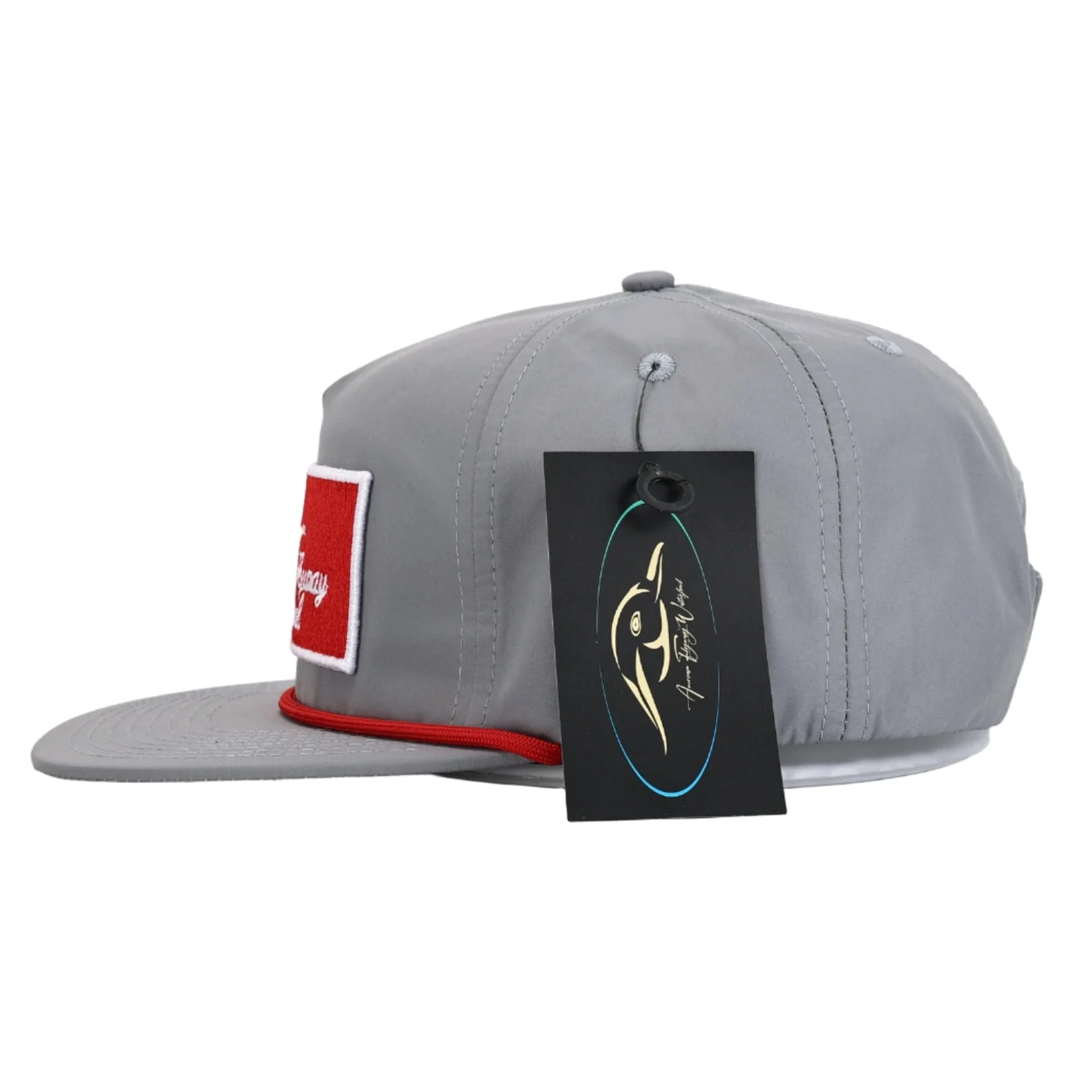 American Flyway Waterfowl Throwback Vintage Rope Hat Grey with Patch and Red Rope - Image 3